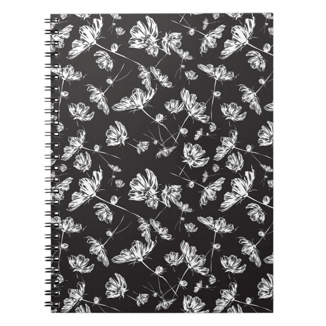 Cuaderno Flores de cosmos blancos: patrón aislado. (Frente)
