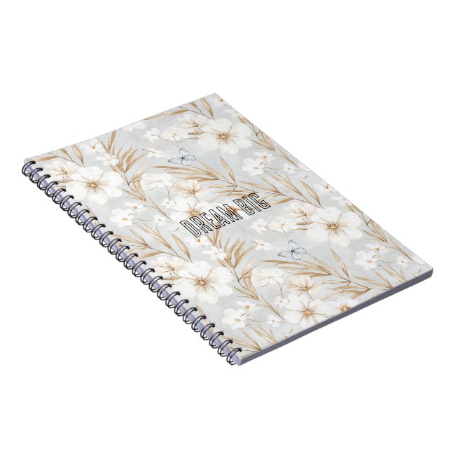 Cuaderno Flores de crema blanca Mariposas azules (Lado Derecho)