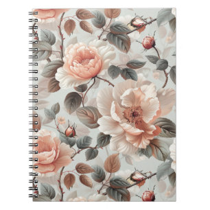 Cuaderno Flores de crema con hojas grises sobre un gris cla