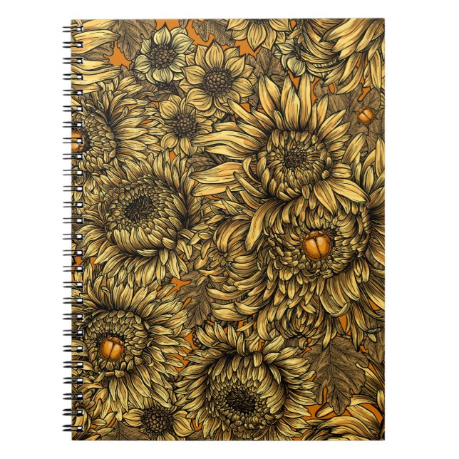 Cuaderno Flores de crisantemo amarillo y escarabajos naranj (Frente)