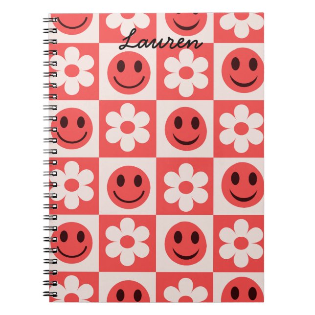 Cuaderno Flores de cuadros personalizadas y caras felices r (Frente)