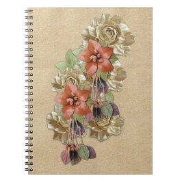 Cuaderno Flores de cuero en crema Ante