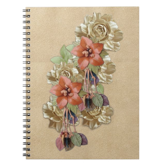 Cuaderno Flores de cuero en crema Ante (Frente)