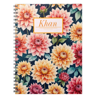 Cuaderno Flores de Dahlia patrón arte digital / Personaliza