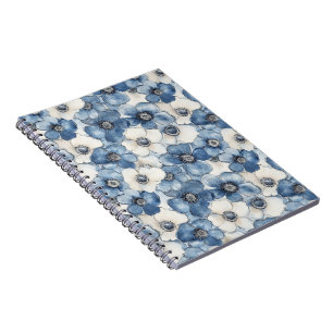 Cuaderno Flores de denim blanco azul