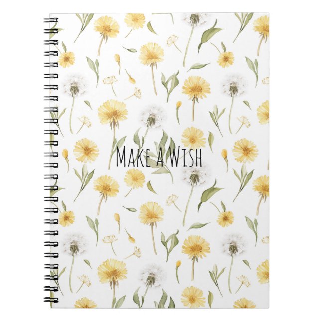 Cuaderno Flores de dientes de león amarillos blancos (Frente)