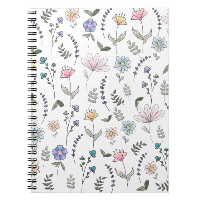 Cuaderno Flores de doodle acuáticas de primavera (Frente)