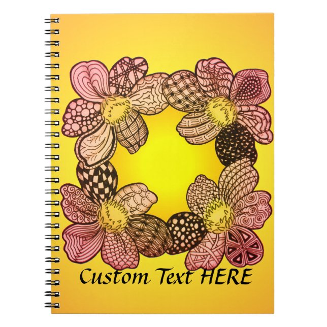 Cuaderno Flores de Doodle en yegua, Naranja y oro (Frente)