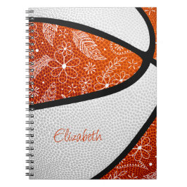 Cuaderno flores de doodle naranja baloncesto de boho blanco