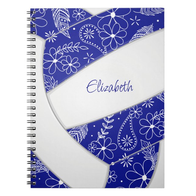 Cuaderno flores de doodle paisajes voleibol blanco azul (Frente)
