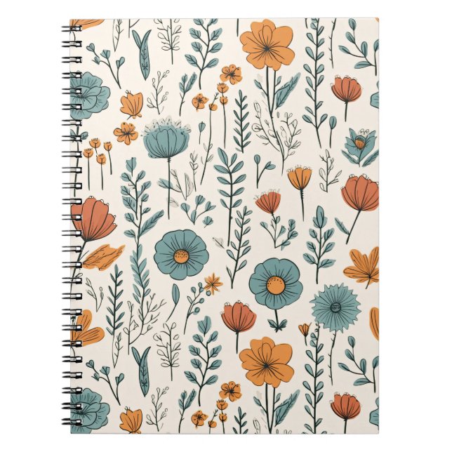 Cuaderno Flores de Doodle Retro Patrones Botánicos Florales (Frente)