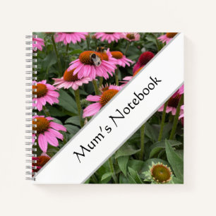 Cuaderno Flores de Echinacea Rosa y Bee Editable