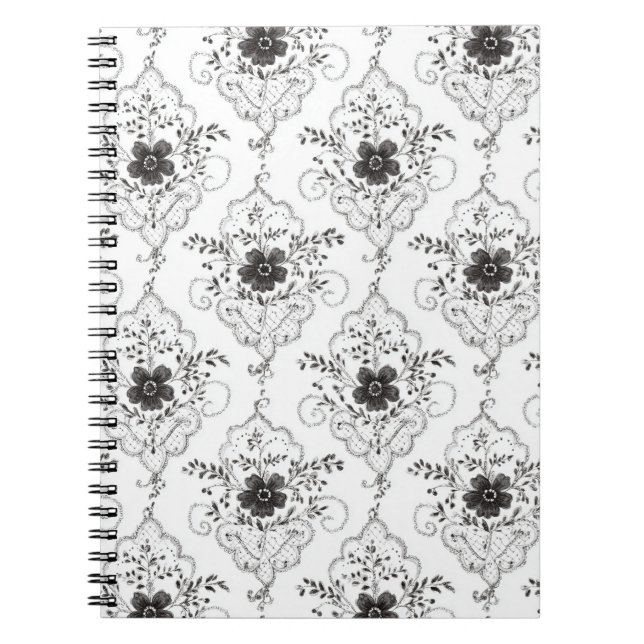Cuaderno Flores de encaje falso blanco negro (Frente)