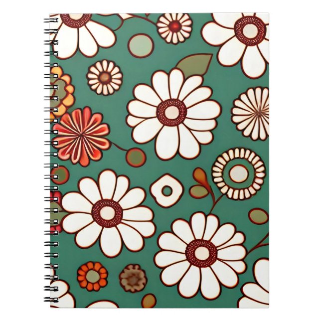 Cuaderno Flores de época en un fondo verde (Frente)
