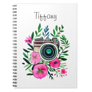 Cuaderno Flores de época y cámara retro personalizada