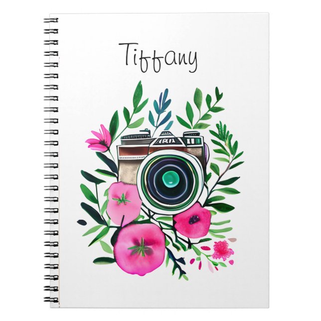 Cuaderno Flores de época y cámara retro personalizada (Frente)