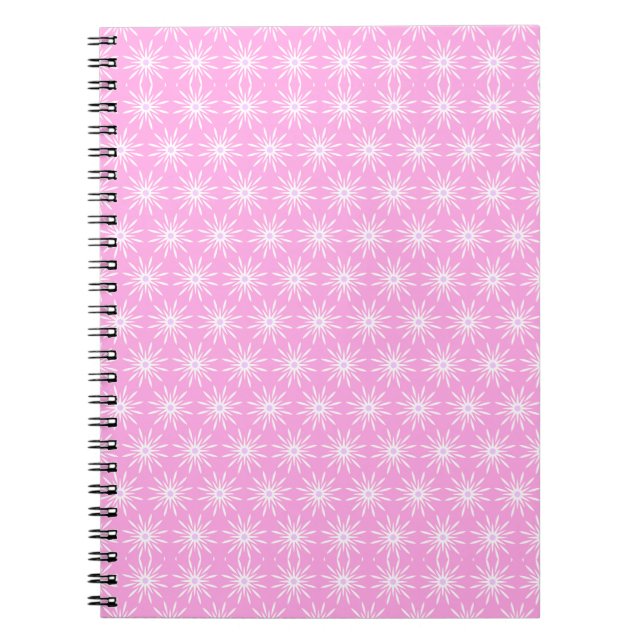 Cuaderno Flores de Estallido de Estrella Blancas sobre Rosa (Frente)