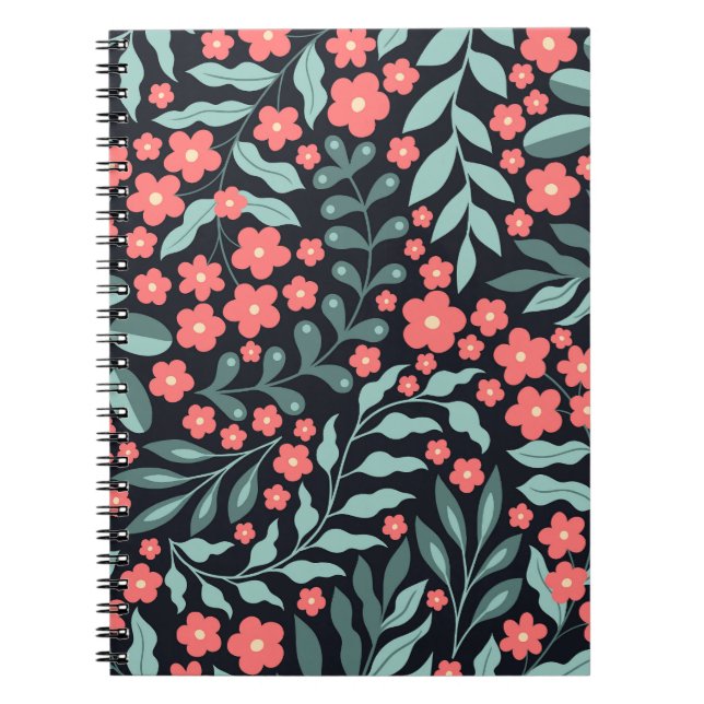Cuaderno Flores de estilo retro rosado florecientes al esti (Frente)