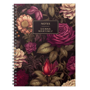 Cuaderno Flores de flores góticas florales rojas crema