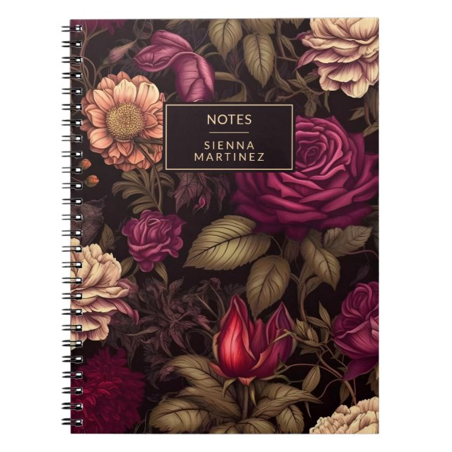 Cuaderno Flores de flores góticas florales rojas crema (Frente)