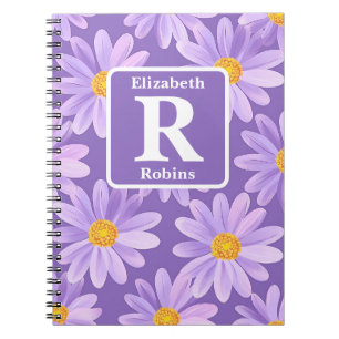 Cuaderno Flores de flores moradas de margarita Monograma pe