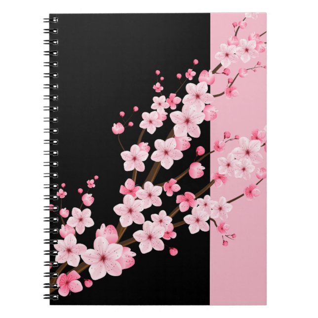 Cuaderno Flores de flores rosas toallas negras y rosas (Frente)