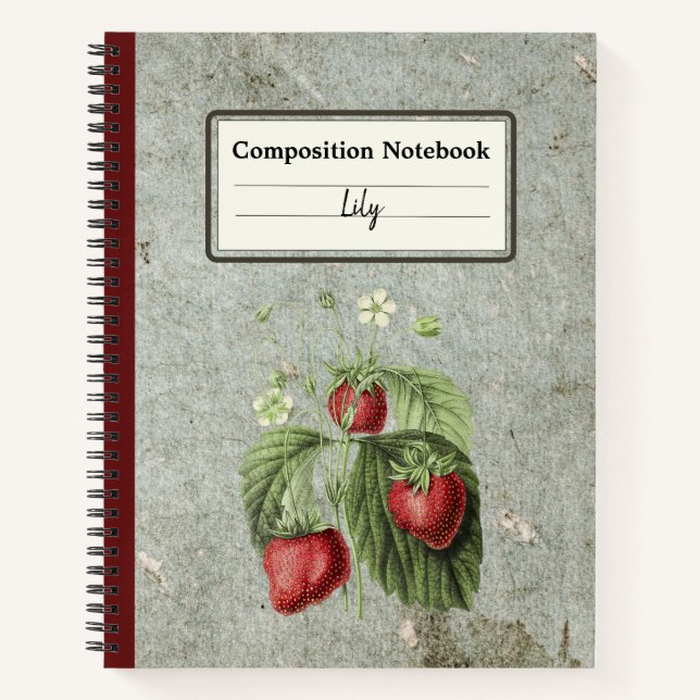 Cuaderno Flores de fresa y frutas Comp personalizado (Anverso)