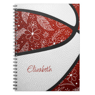 Cuaderno Flores de garabato boho baloncesto granate blanco