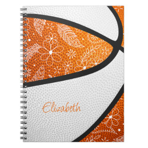 Cuaderno flores de garabato naranja blanco boho baloncesto