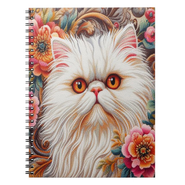 Cuaderno Flores de gatito persa, gato persa floral (Frente)