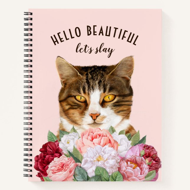 Cuaderno Flores de gato divertidas Hola hermosa rosa (Anverso)