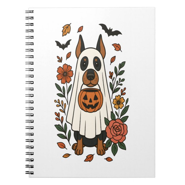 Cuaderno Flores de Halloween Doberman Pinscher (Frente)