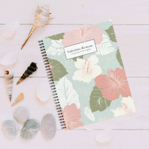 Cuaderno Flores de Hibisco acuarela tropical Personalizadas
