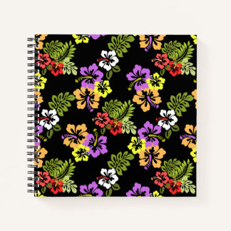 Cuaderno Flores de Hibisco Coloridas en Negro