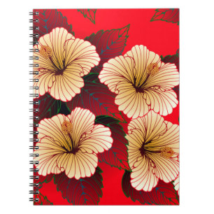 Cuaderno flores de hibisco de marfil patrón sin fisuras en