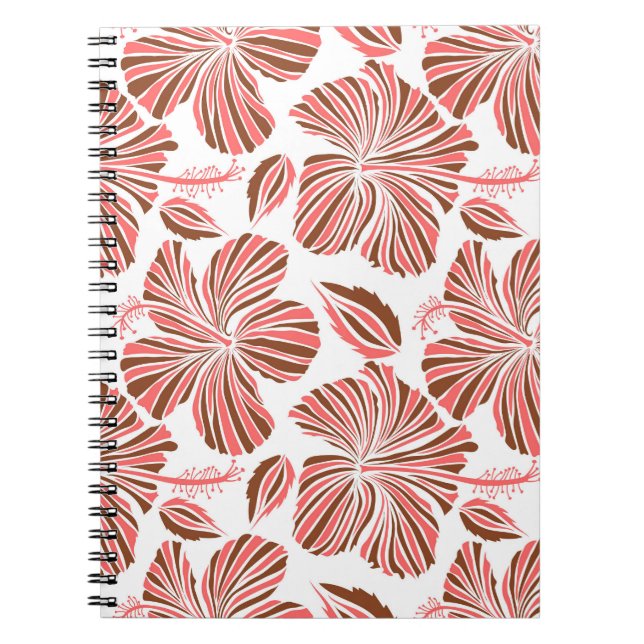 Cuaderno Flores de hibisco hawaiano: estilo tropical marrón (Frente)