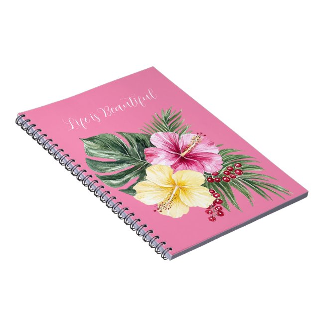 Cuaderno Flores de Hibisco Tropical Rosa Amarillo (Lado Derecho)