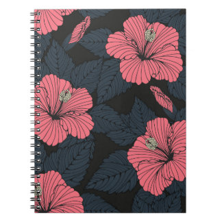 Cuaderno Flores de hibiscus: papel de pared oscuro sin cost