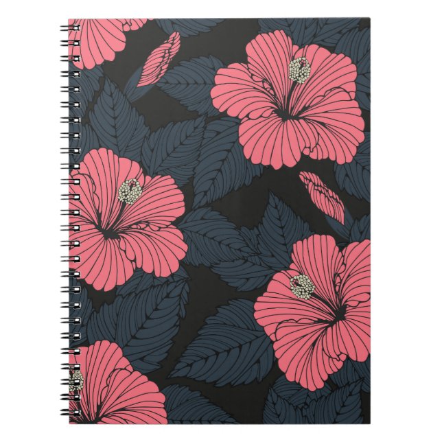 Cuaderno Flores de hibiscus: papel de pared oscuro sin cost (Frente)