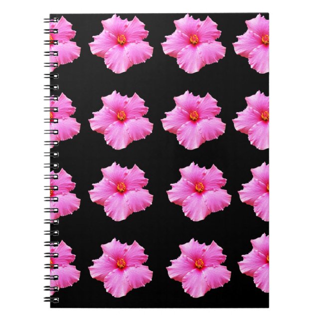 Cuaderno Flores De Hibiscus Rosa En Negro,_ (Frente)
