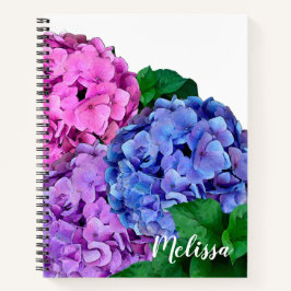 Cuaderno Flores de hidrangea azules y rosas personalizadas