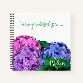 Cuaderno Flores de hidrangea azules y rosas personalizadas