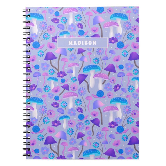 Cuaderno Flores de hongos ensueño caracoles turquesa morado (Frente)