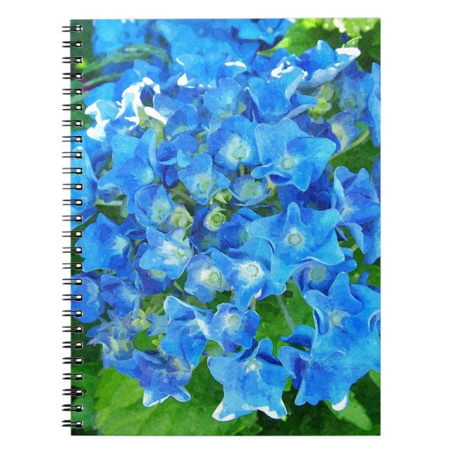 Cuaderno Flores de horangea azul. Fotografía floral. (Frente)