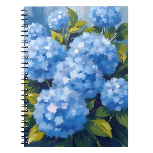 Cuaderno Flores de Hortensias Azules Acuarela Floral (Frente)