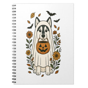 Cuaderno Flores de Husky Siberiano de Halloween