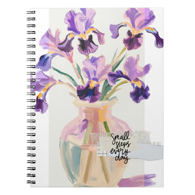 Cuaderno Flores de Iris Morado Modernas Inspiradoras en un  (Frente)