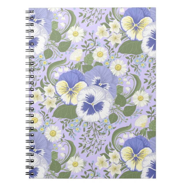 Cuaderno Flores de jardín de primavera sobre lavanda (Frente)