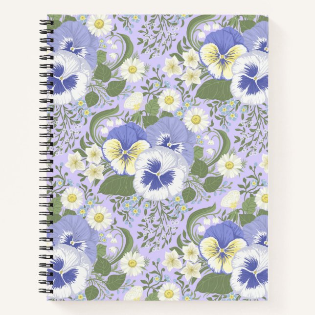 Cuaderno Flores de jardín de primavera sobre lavanda (Anverso)