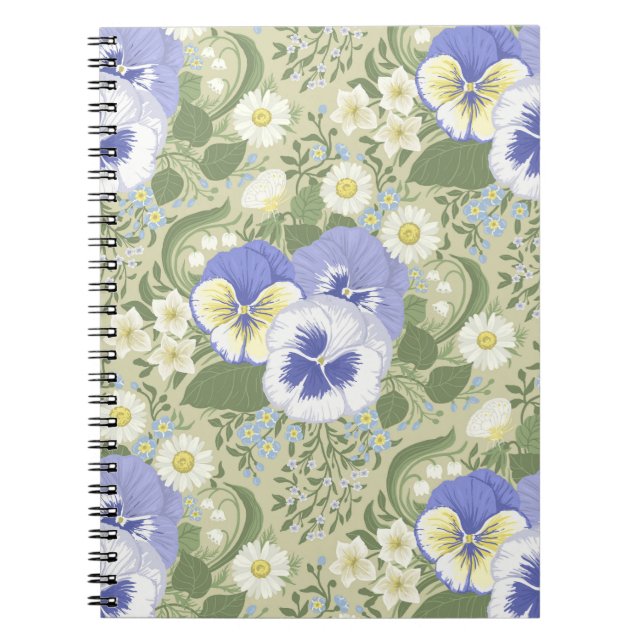 Cuaderno Flores de jardín de primavera sobre salvia (Frente)